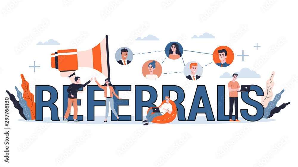 Business referrals concept web banner. Isolated vector illustration
