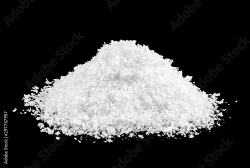 A pile of white snow on a black background