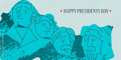 Happy presidents day. Vector illustration, greeting card. Monument on mount Rushmore in the United States.