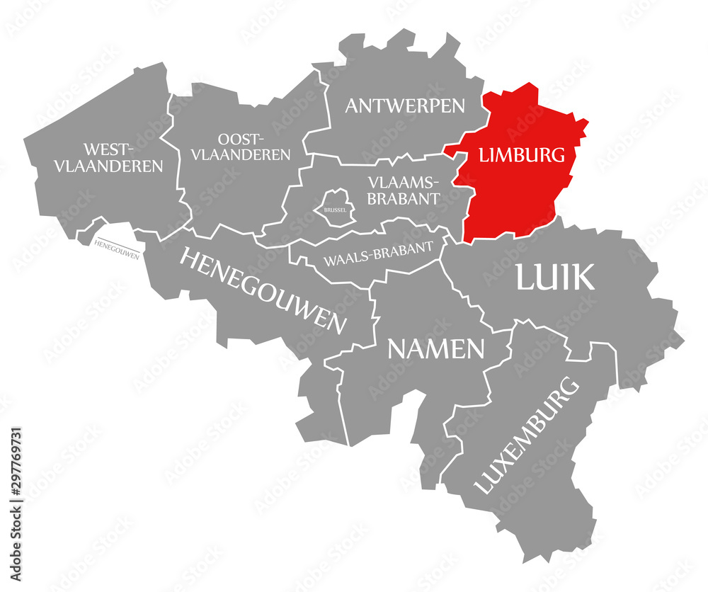 Limburg red highlighted in map of Belgium