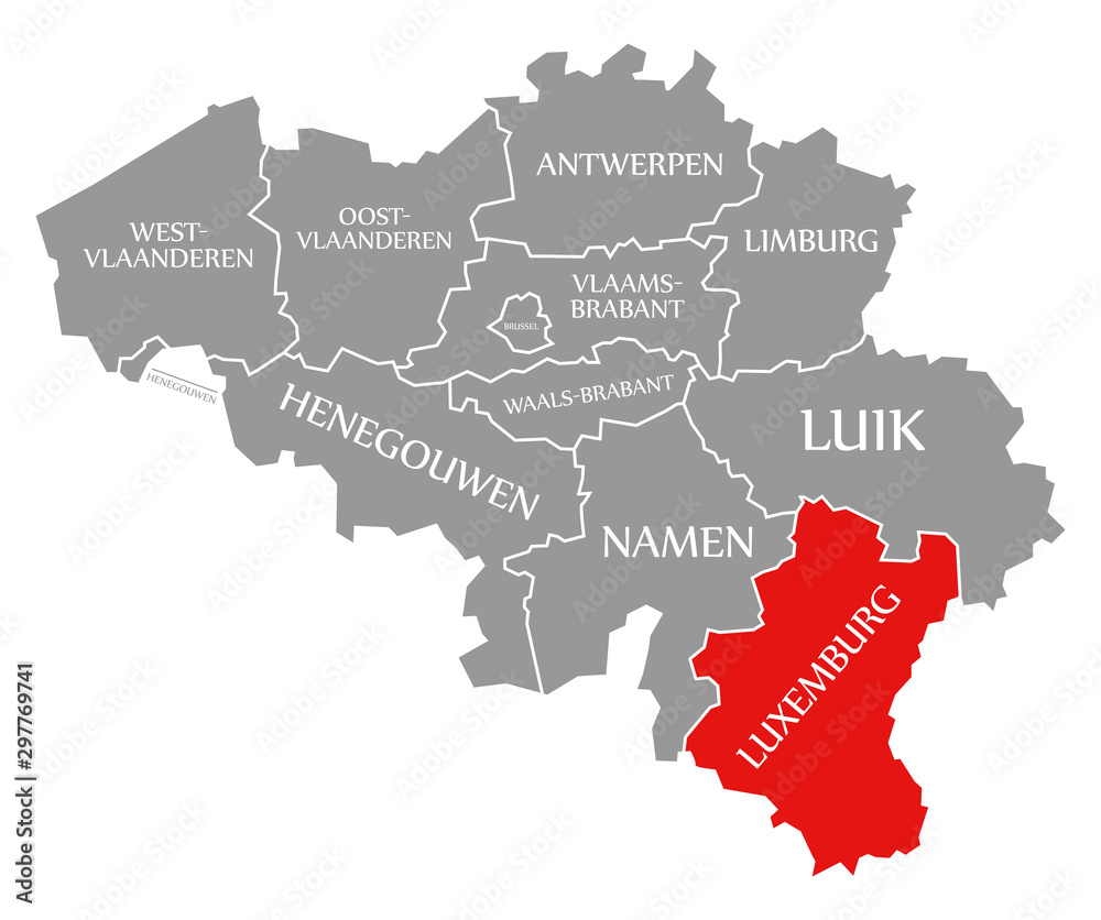 Luxembourg red highlighted in map of Belgium