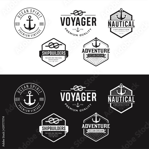 Set Of Nautical Logo Badges And Labels Royalty Free Cliparts, Vectors, And Stock Illustration . Vintage marine Nautical Logo rope Hipster Retro