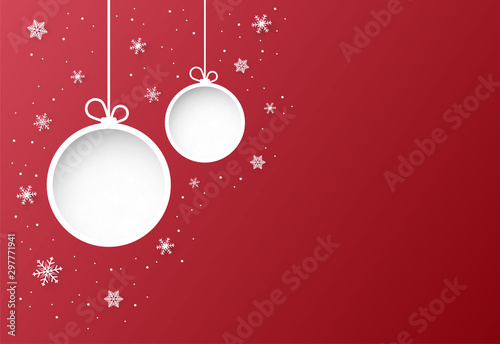 Christmas and happy new year red vector background with snowflake, celebration concept, paper art design