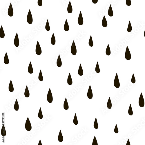 Various raindrops. Kids drawing style. Childish scandinavian backdrop. Flat design. Hand drawn black and white vector seamless pattern. Modern trendy illustration for fabric, textile, wallpaper