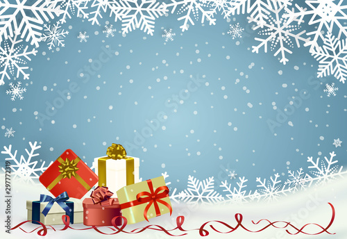 Christmas and happy new year blue vector background with gifts
