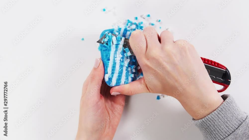Soap cutting. Visual meditation. Woman cuts a bar of soap.