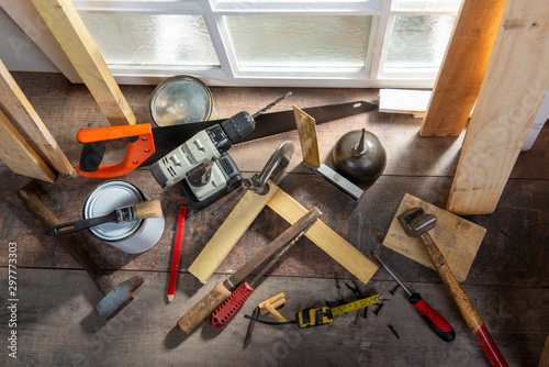 some tools of carpenter in the workshop