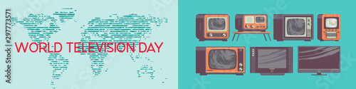 November 21 is world television day. Vector illustration in retro style.