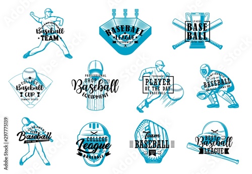 Baseball game, team sport items and players