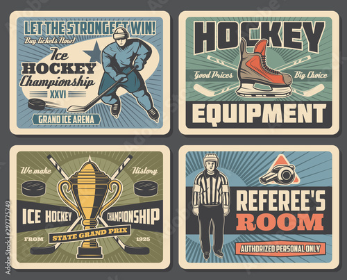 Ice hockey game, sport equipment