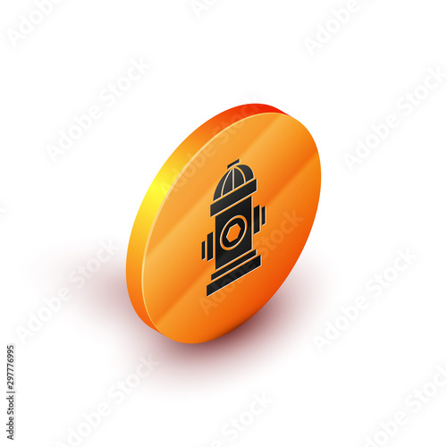 Isometric Fire hydrant icon isolated on white background. Orange circle button. Vector Illustration