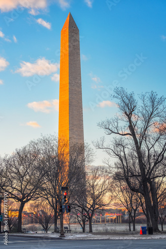 Winter in Washington DC: washington monumentl at sunny evening
