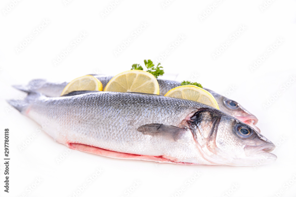 raw fish and lemon isolated on white background raw fish and lemon isolated on white background