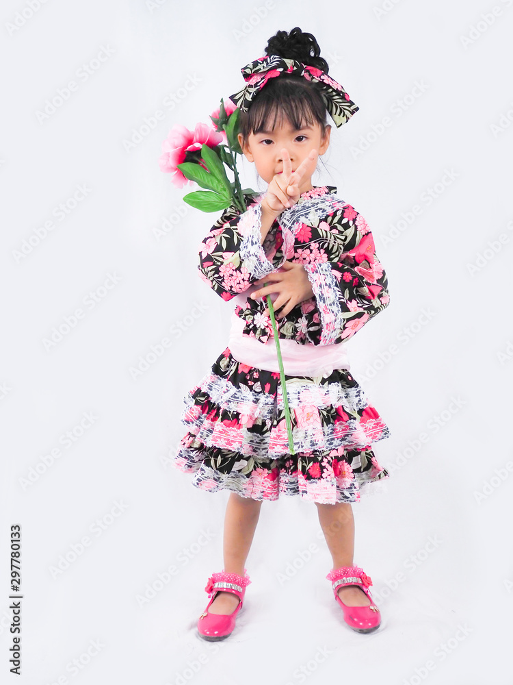 asian little girl Wearing yukata on white backgound asian little girl Wearing yukata on white backgound