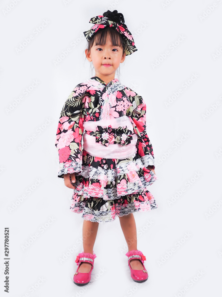 asian little girl Wearing yukata on white backgound asian little girl Wearing yukata on white backgound