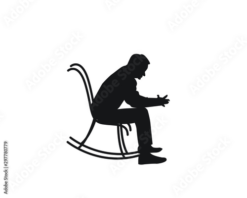 Man sitting in rocking chair. Vector illustration. old man sitting silhouette
