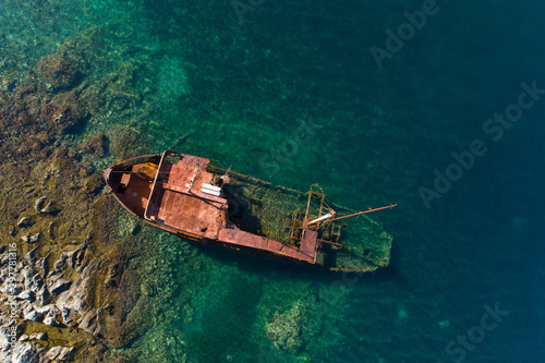 sunken ship near the peninsula of Lustica photo