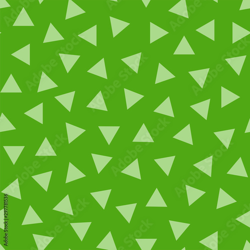 Vector seamless simple colorful pattern. Bright stylish texture with randomly disposed triangles. Repeating abstract minimalistic green background. Trendy childish print