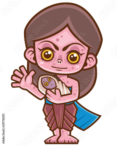 Vector illustration of Cartoon Female Thai ghost, Mae Nak