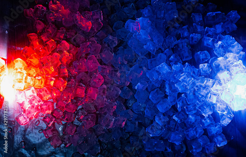 ice cubes with blue and red highlight.