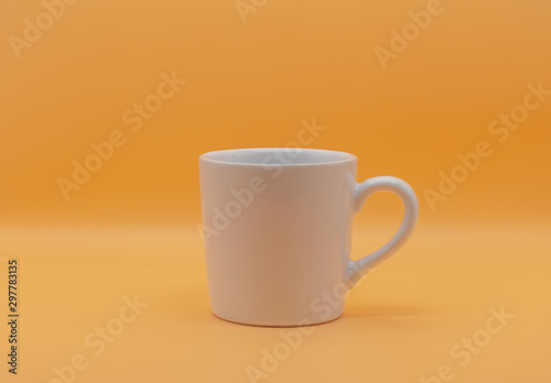 A white glass of water or coffee on orange background, isolated
