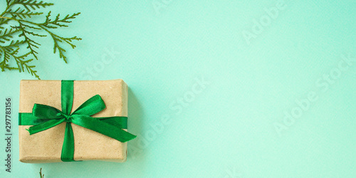 gift box festive packaging (New Year or Christmas, birthday) concept. food background. copy space. Top view © Alesia Berlezova