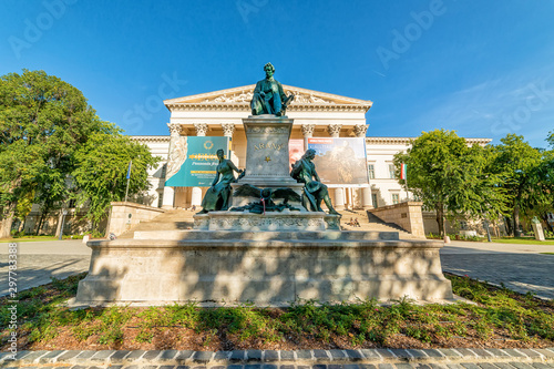 Canvas Print Budapest, Hungary - October 01, 2019: The Hungarian National Museum is set in a garden adorned with the most impressive monument is that of writer János Arany, who is best known for his Toldi trilogy