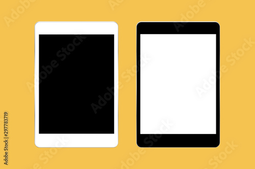 Free Download Black and white tablet computers mockups with blank screens isolated on yellow background with clipping path - GFXLoad