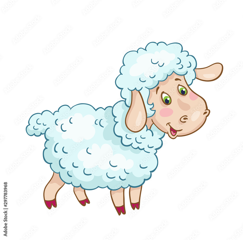 Little funny lamb stands isolated on white background. In cartoon style. Vector illustration. Little funny lamb stands isolated on white background. In cartoon style. Vector illustration.