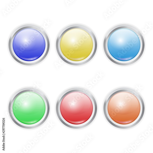 Free Download Set of Vector realistic colorful plastic button with patch of light isolated on white background. 3D illustration. - GFXLoad