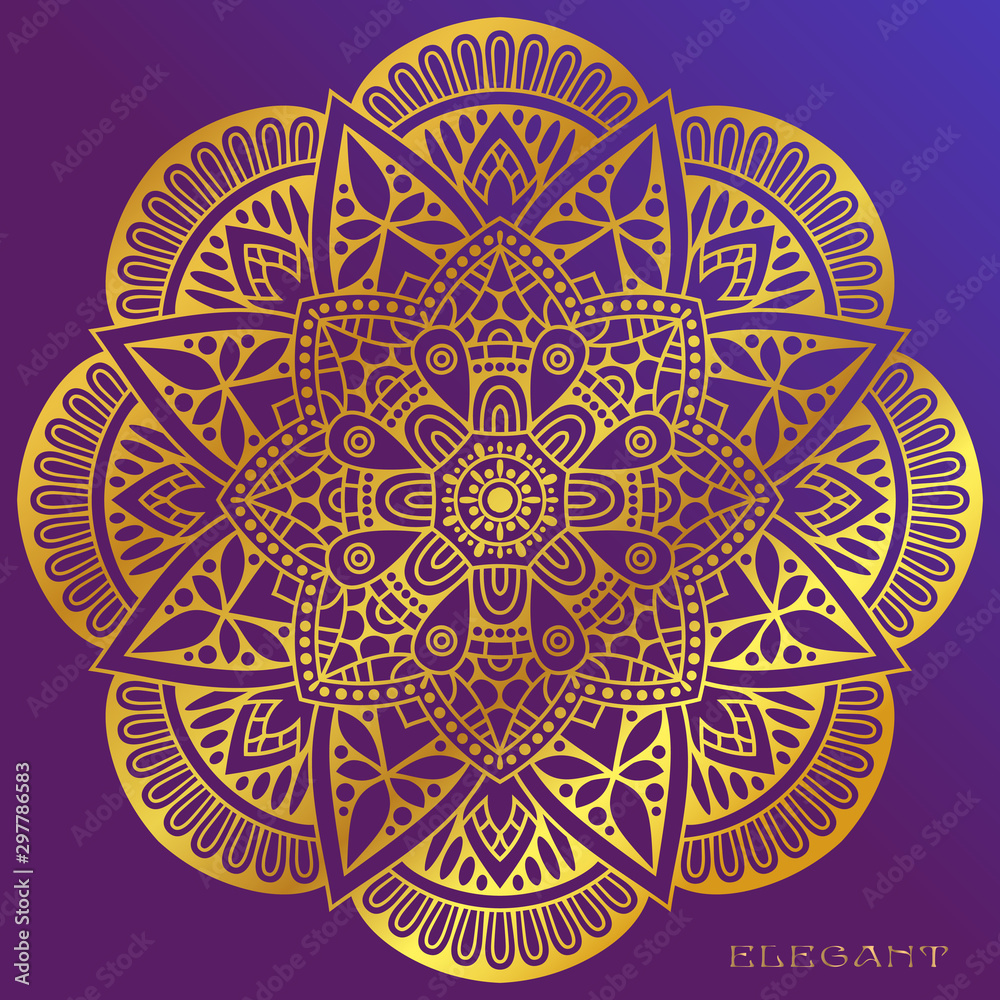 Vector round circle. Mandala style. Decorative element with gold.