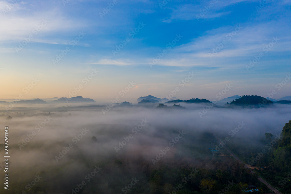 Morning sunrise with cloud over mountain in Surat Thani province, Thailand