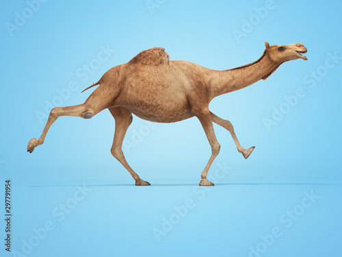Valokuva 3d rendering concept of camel running on blue background with shadow