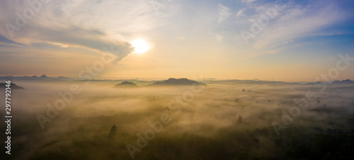 Morning sunrise with cloud over mountain in Surat Thani province, Thailand