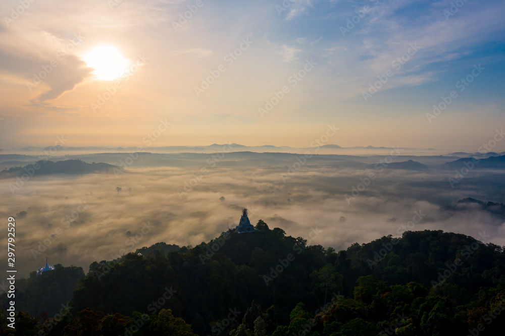 Morning sunrise with cloud over mountain in Surat Thani province, Thailand