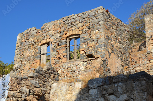Ancient ruins of a fortified leper colony. Spinalonga island  Crete  Greece.