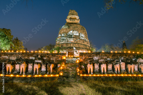 Old pagoda in Wat Maheyong temple at twilight time , Wat Maheyong temple , Location at the Ayutthaya Province in Thailand