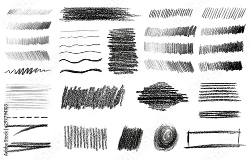 Charcoal and Graphite Pencil Art Brushes Vector Set. photo
