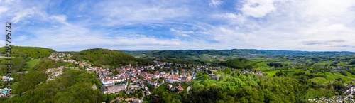 Aerial view of the castle Lindenfels and the medieval town Lindenfels, Bergstrasse, Hesse, Germany © David Brown