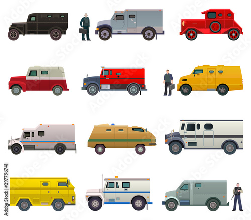 Armored money carrier vehicle vector bank van transport car side view illustration armor transportation minivan truck