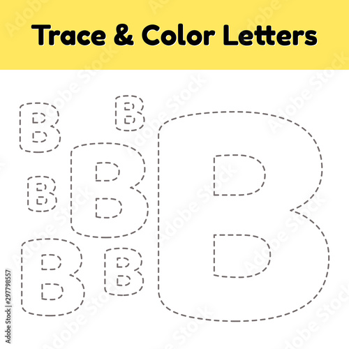 Trace line letter for kindergarten and preshool kids. Write and color. photo