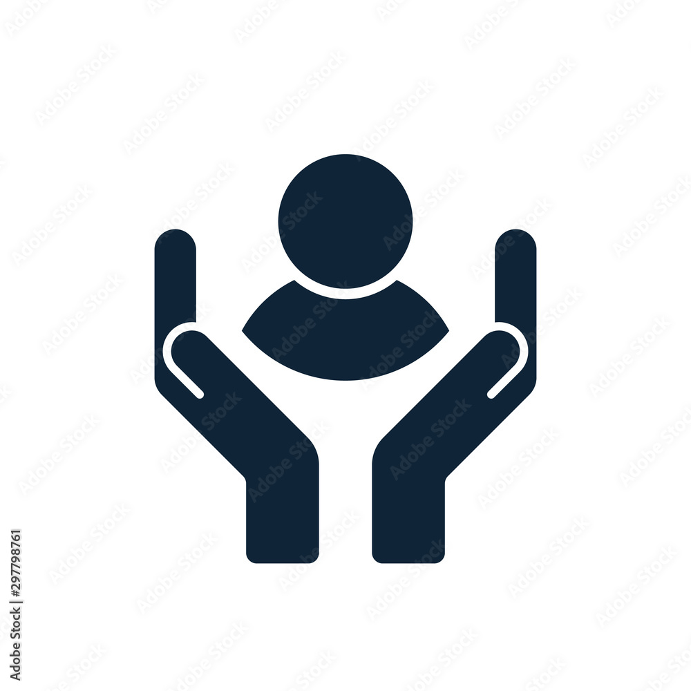 Customer care icon. Hands with customer inside. Customer care icon. Hands with customer inside.