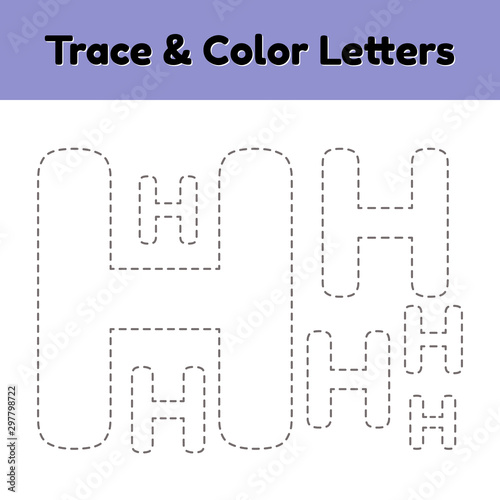 Trace line letter for kindergarten and preshool kids. Write and color.