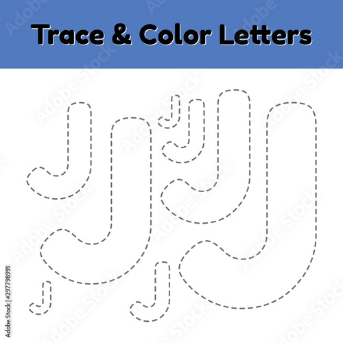 Trace line letter for kindergarten and preshool kids. Write and color.