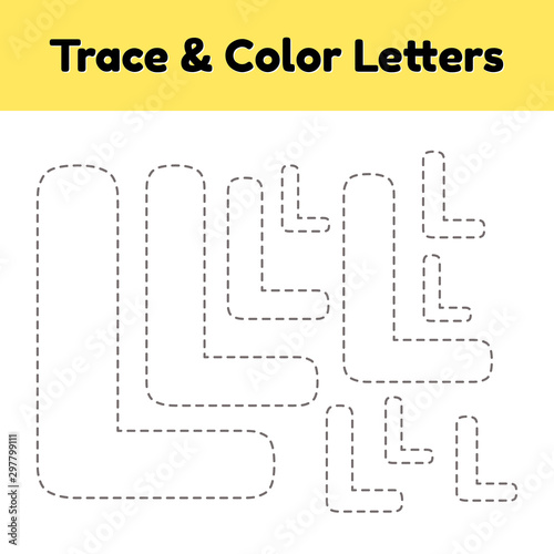 Trace line letter for kindergarten and preshool kids. Write and color.