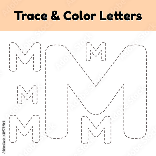 Trace line letter for kindergarten and preshool kids. Write and color.