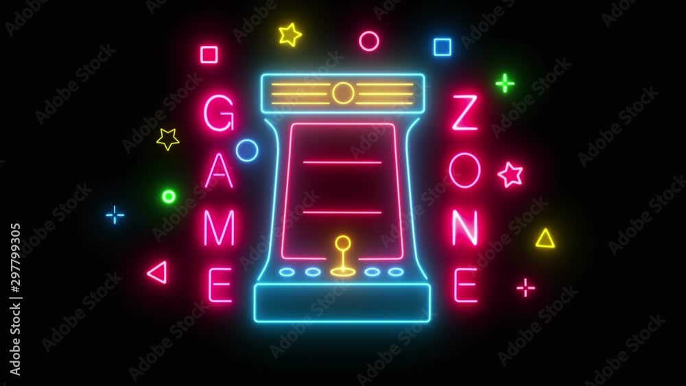 Game Zone Neon Sign Logo. Game Room Neon Sign Board, Gaming Industry