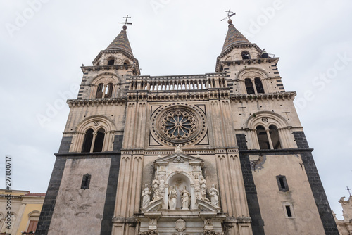 Exterior view of St Mary cathedral in Acireale town on Sicily Island in Italy