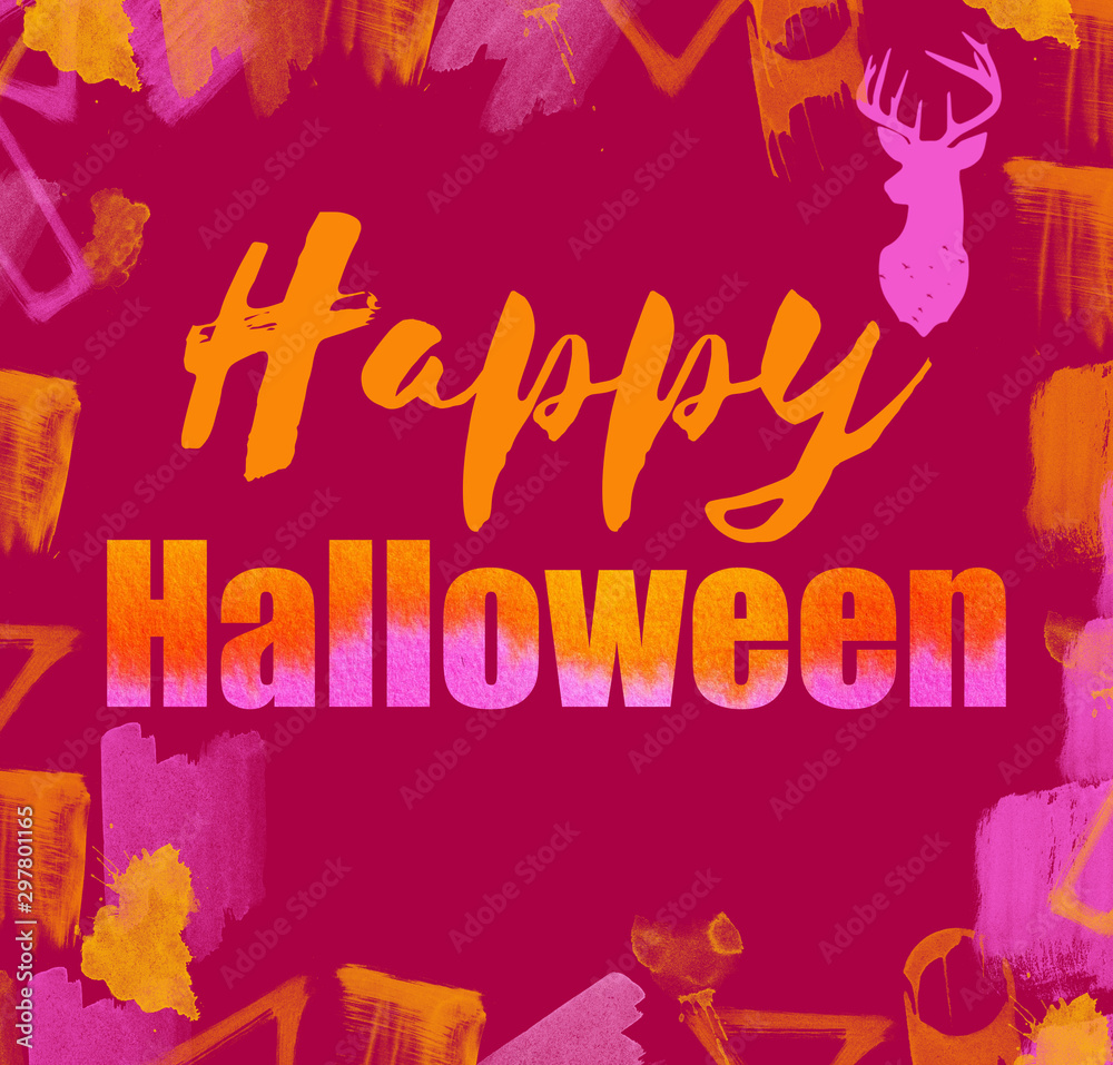 Happy Halloween, pink and orange background 