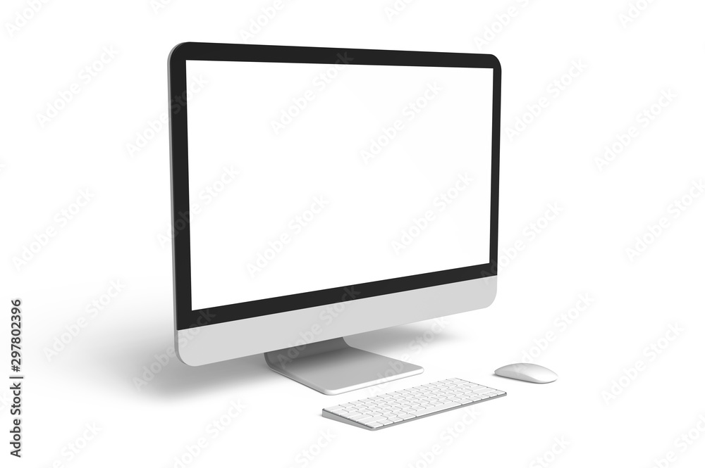 Empty screen Desktop keyboard, mouse on the white background Empty screen Desktop keyboard, mouse on the white background